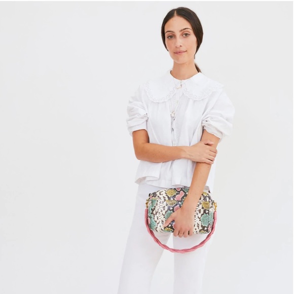 Clare V. Marisol Leather Front Pocket Pastel Painted Snake Bag - Picture 7 of 11